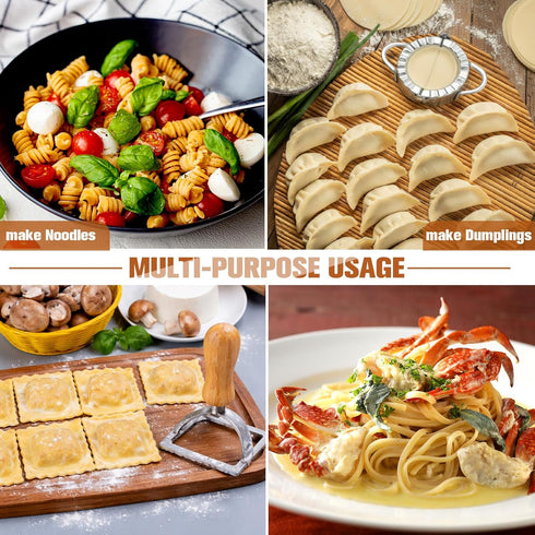11 Set, Pcs Pasta Making Tools Kit - Pasta Drying Rack, Gnocchi Board,Pasta Cutter, Ravioli Stamps, Wood Threaded Pasta