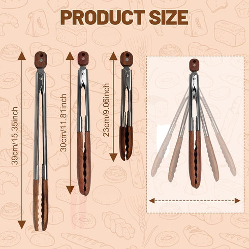 YaHees (9 inch) Wooden Tongs for Cooking, Multi-Purpose for Tossing Salads, Grilling, Flipping Food & Serving Bread