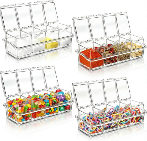 Bokon 4 Set Acrylic Clear Seasoning Box with Spoon, 16 Pcs Kitchen