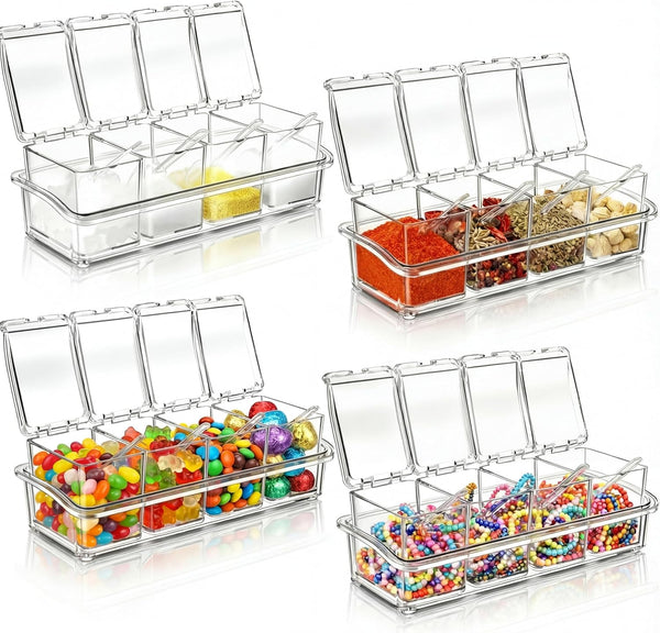 Bokon 4 Set Acrylic Clear Seasoning Box with Spoon, 16 Pcs Kitchen