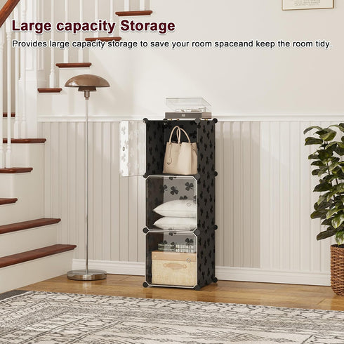 3-Cube Closet C&AHOME Cube Storage Organizer with Doors, Shelves, DIY Plastic Modular Bookshelf, Clothes Storage