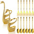 14 Pack Swan Base Holder with Coffee Spoons & Forks, Gold Dessert Flatware Set for Mixing, Stirring, Serving