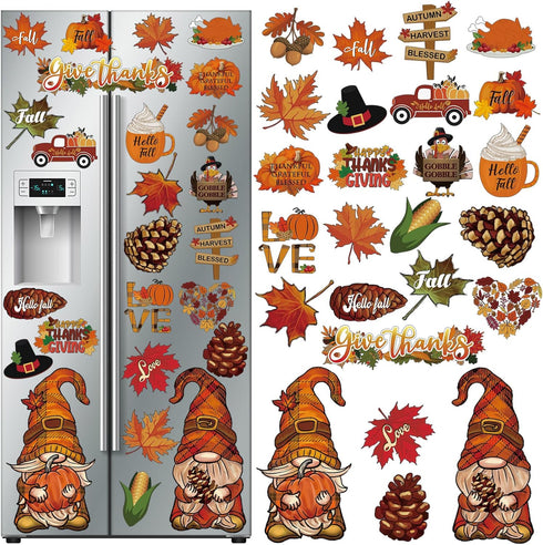25 Pcs Thanksgiving Refrigerator Magnets, Fall Gnomes Pumpkin Maple Decoration for Home Decor (Pumpkin)