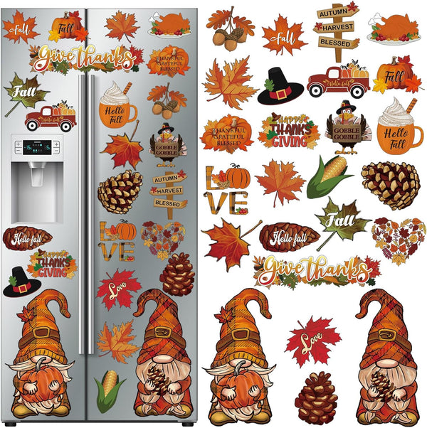 25 Pcs Thanksgiving Refrigerator Magnets, Fall Gnomes Pumpkin Maple Decoration for Home Decor (Pumpkin)