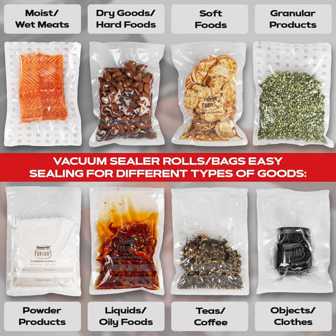 ForJars Vacuum Sealer Bags for Food Storage, 100 Count Pre-Cut Size Bags for Sous Vide Cooking, 8x12