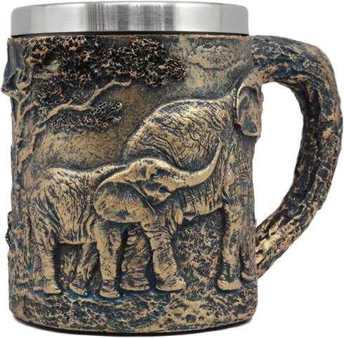 Ebros 12oz Animal Totem Spirit Safari Elephant And Calf Family Mug - Rustic Textured Tree Bark Design