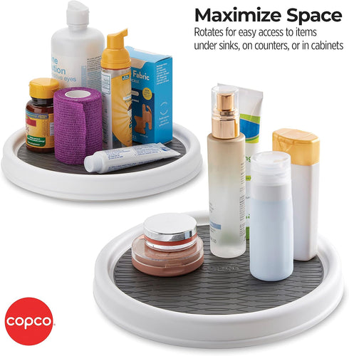 Copco 9 Inch Non Skid Pantry Cabinet Lazy Susan Turntable, Set of 2, White and Gray