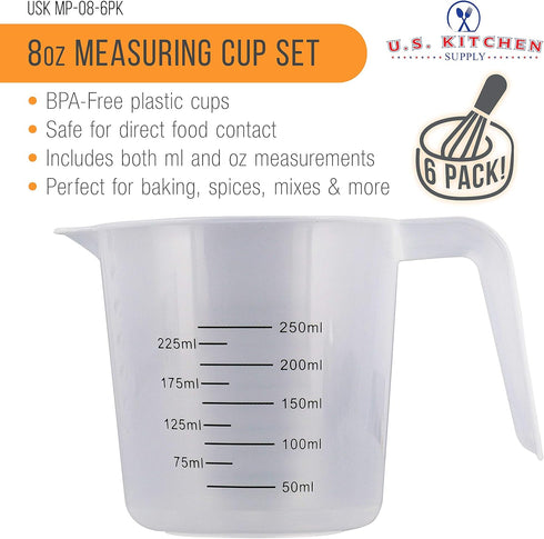 U.S. Kitchen Supply Plastic Measuring Cups with Handles - 8 oz Liquid Measuring Cup Set of 6, Clear Microwave Safe
