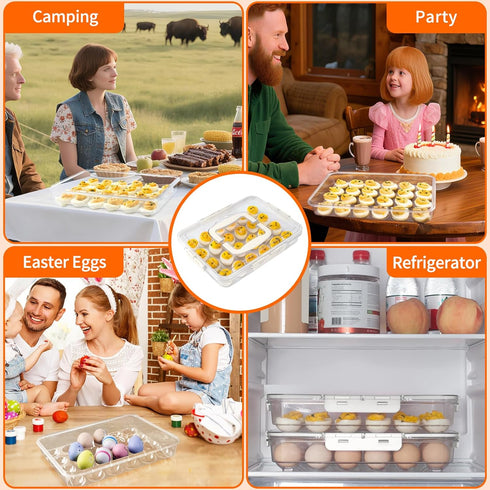 2 Pack 48 MesRosa Deviled Egg Containers with Lid and Handle, Durable Clear Plastic Deviled Egg Carrier Storage Eggs