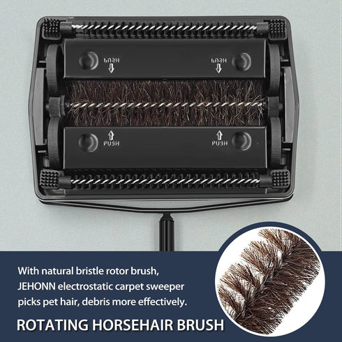 JEHONN Manual Carpet Floor Sweeper, Non Electric Horsehair Rug Roller Brush for Cleaning Pet Hair