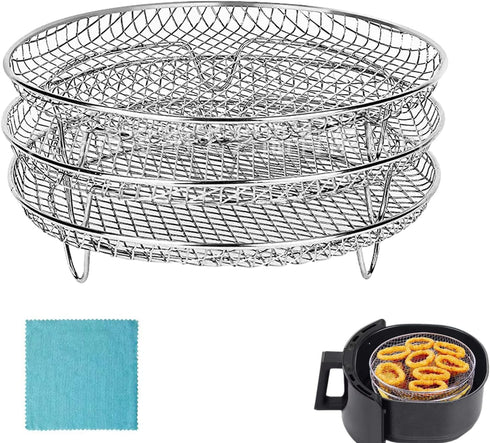 Air Fryer Racks, Three Stackable Dehydrator Racks, 304 Stainless Steel Basket Toast Rack for 4.2-5.8QT Air Fryer