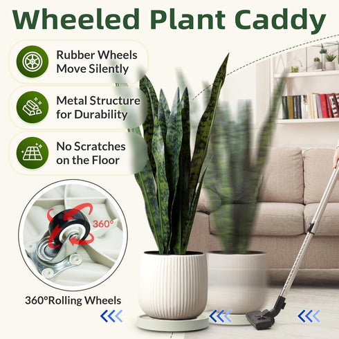 2PCS 10 inches REDHUGO Round Plant Caddy with Hidden Wheels, Heavy Duty Rolling Plant Stand Caddy with Wheels, Pot Base
