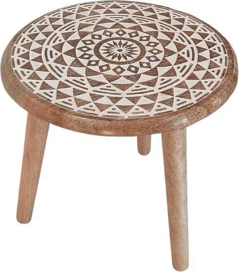 5) VANIYA CRAFTS Wooden Engraved Fold-able Round End Table/Side Table/Plant Stand/Stool for Living Room Bedroom