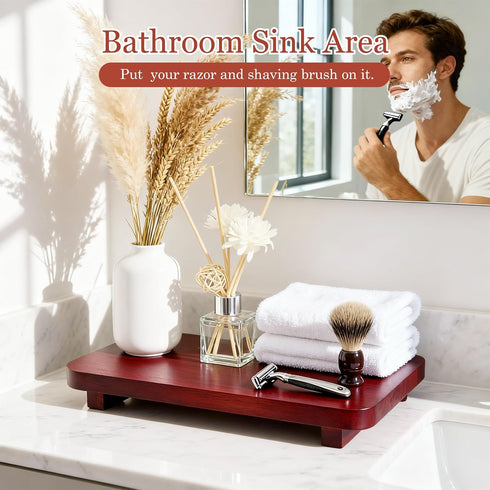 ECOECO 11" 7"- Wood Riser for Decor, Widen Size Pedestal Stand for Bathroom,Farmhouse Decorative Tray Soap Holder