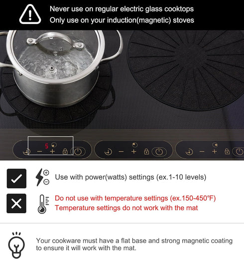 Lazy K Induction Cooktop Mat, Silicone Fiberglass Scratch Protector, Non Slip Pads, Black (7.8 inches)