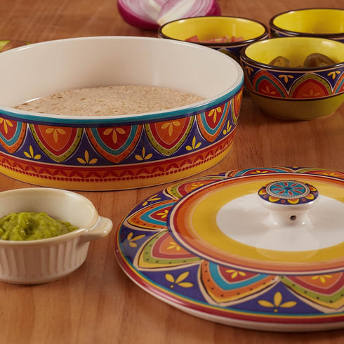 8.9 Inch Bico Tunisian Ceramic Tortilla Warmer, Tortilla Holder with Lid for Taco Bread Pancake for Mexican Night