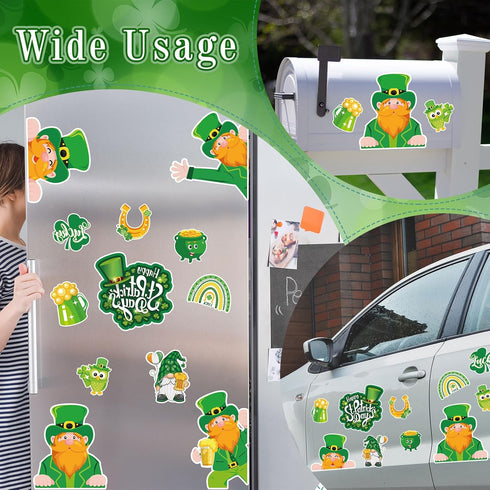 Whaline 12Pcs St. Patrick's Day Refrigerator Magnets, Green Lucky Clover Rainbow Gnome Stickers for Holiday Decoration