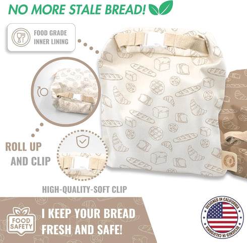 Cozy Set Bread Reusable Bread Bag for Home Bakers | USA Brand | Charming Designs (Bread)