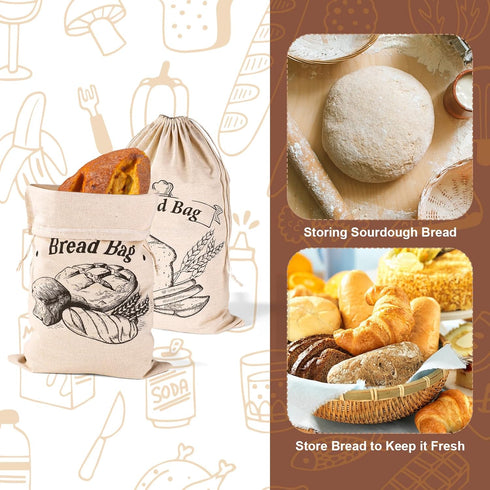 PEUTIER 2pcs 17.8x11.8 Inch Unbleached Bread Bags, Reusable Bread Container Washable Loaf Bags Loaf Storage