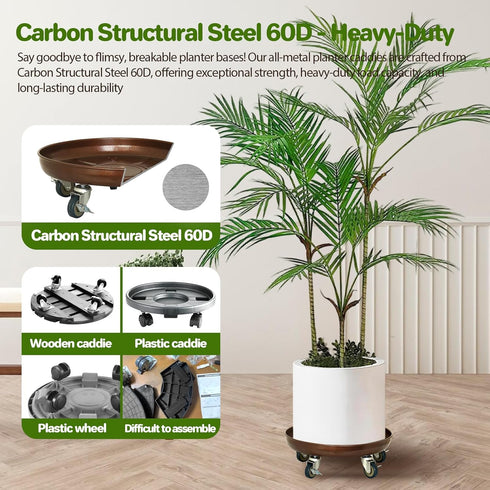 12" 310 lb Plant Saucer Rolling Plant Caddy Rolling Plant Stand with Wheels Heavy Duty Metal, Locking, Sturdy