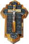Olive Wood Crucifix, 14 Stations of the Cross Etched on Metal, 14x9x1 cm