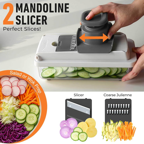 Mueller Vegetable Chopper Mandoline Slicer, Food Veggie Chopper, Cheese Grater, Onion Vegetable Cutter with Container