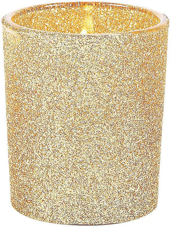 Fun Express 12 Pieces Gold Glitter Votive Holders - Glass Candle Holders for Wedding, Home, Halloween & Christmas Decor