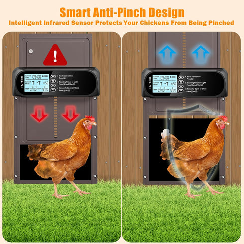 nolonly 4 Automatic Chicken Coop Door Solar Powered, LCD Screen Electric Auto Chicken Coop Door with Timer & Light