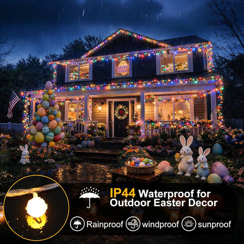 PJT 200 66ft 8 LED Easter String Lights, Plug in Pastel String Lights with Remote, Modes & Connectable, Easter Tree