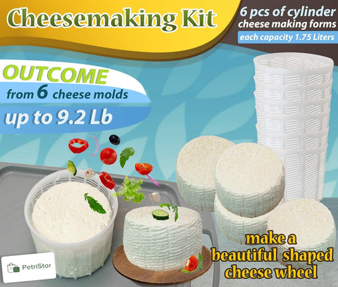 6 1.85QT PetriStor Pcs Soft Cheese Mold for Cheese Making - Cheese Making Mold - Cream Cheese Form Mold - Homemade