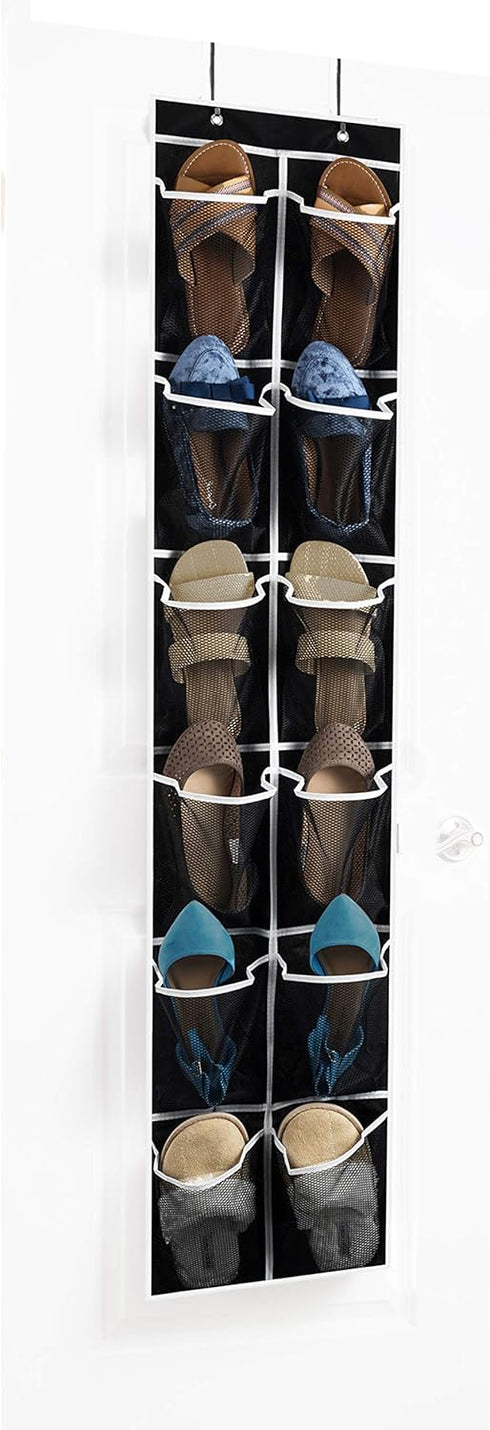 ZOBER Over the Door Shoe Organizer - 12 Mesh Pockets, Space Saving Hanging Shoe Holder