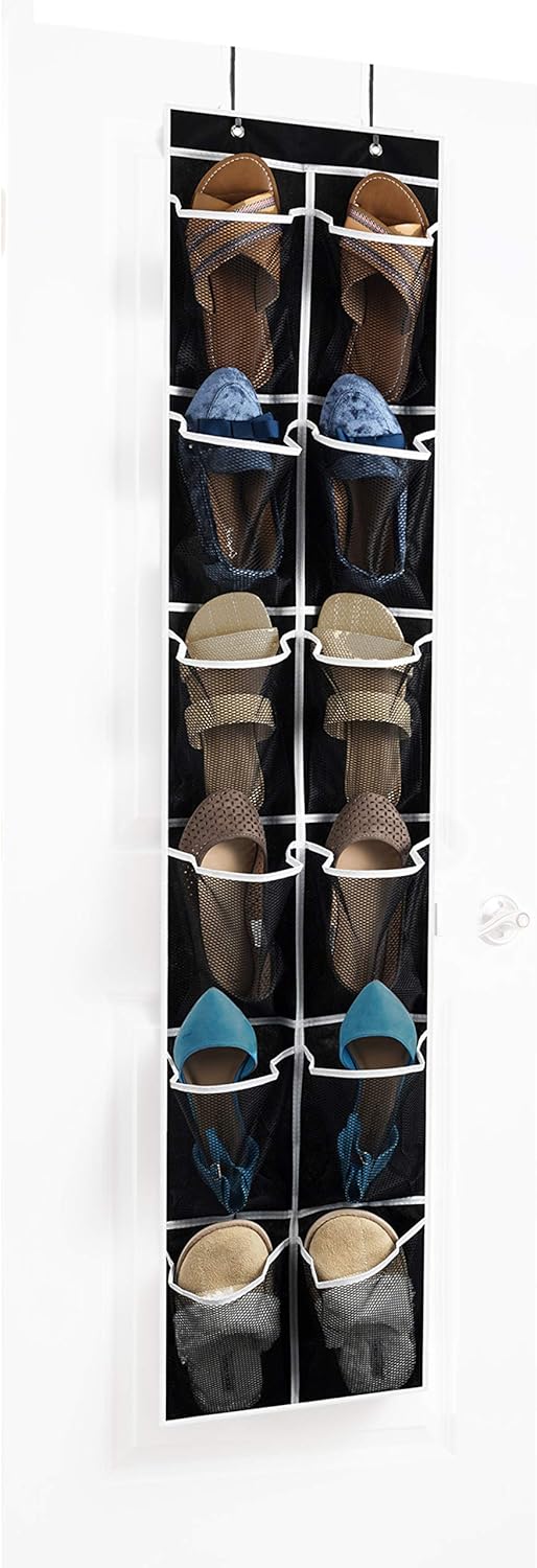 ZOBER Over the Door Shoe Organizer - 12 Mesh Pockets, Space Saving Hanging Shoe Holder