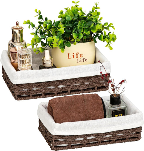 Countertop Set 2 Small Storage Basket With Liner,Wicker Decorative Basket for coffee table,RectangleTray,Bathroom