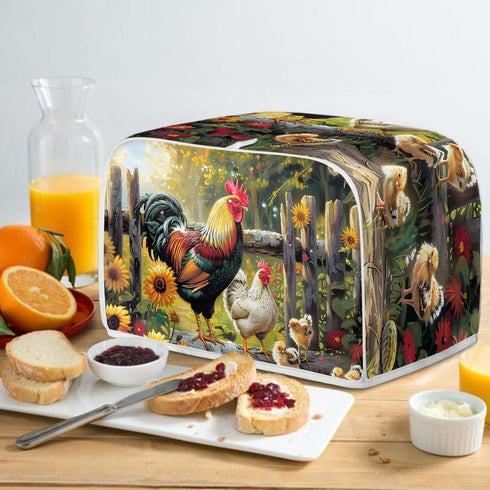 Sunflower Rooster Toaster Oven Covers, Quilted Polyester Fabric Dust-proof Cover for Small Appliance, Stain Resistant