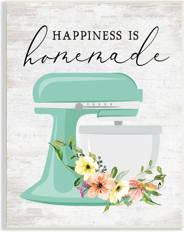 Stupell Industries Happiness is Homemade Floral Kitchen Stand Mixer Wall Plaque, 13 x 19, Multi-Color