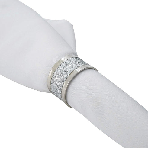 SARO LIFESTYLE 4-Piece Sparkling Design Napkin Ring Set, Silver