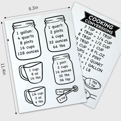 Kitchen Conversion Chart Wall Decor, Metric Measurement for Cooking, Baking, Fridge Decor, 11.4x8.3 in Sticker