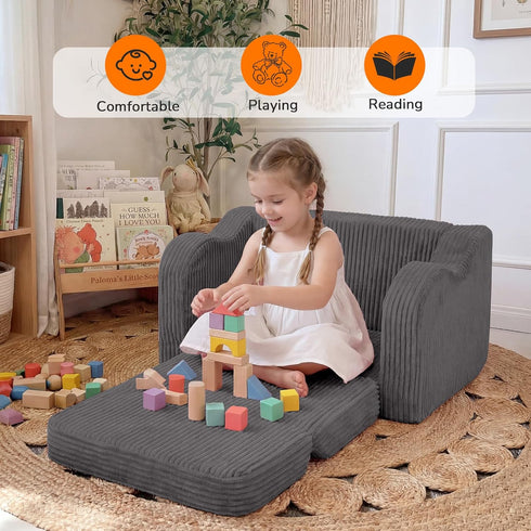 1-3 2-in-1 MeMoreCool Toddler Chair Comfy for Years Old, Corduroy Kids Couch Bed Fold Out, Foldable Baby Lounge Chair