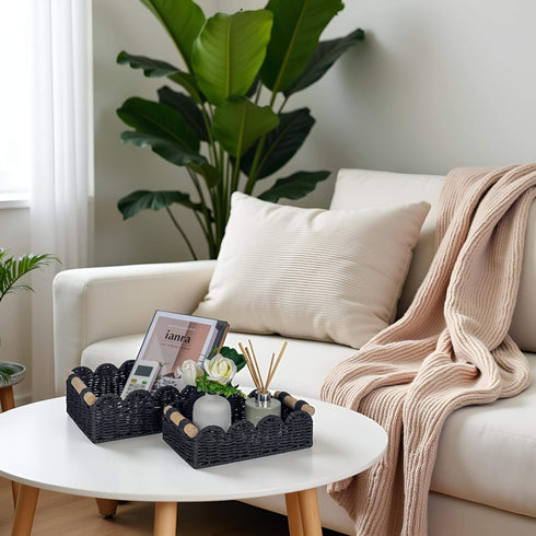 Set 2 CubesLand Scalloped Edge Decor Baskets for Home, Living Room, Toilet Paper Storage Basket for Over Toilet Shelf
