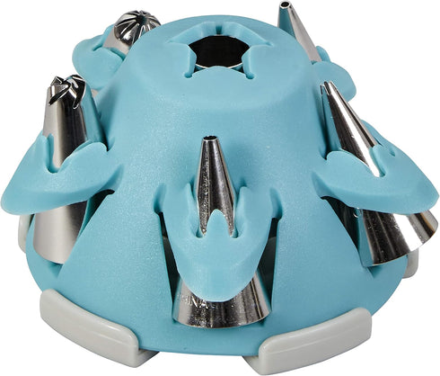 Wilton Biscuit/Cookie Piping Tip Set with Silicone Stand, 7 Piece in Turquoise for Baking Enthusiasts