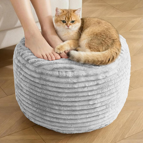Round Pouf Ottoman,Corduroy Poufs with Memory Foam Filling for Foot Rest,Soft Footstool