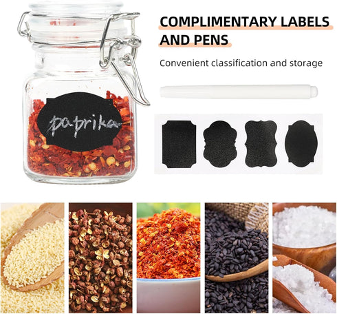 Glass Jars with Airtight Lids, 3.4 oz Small Spice Jars, 12 Pack Empty Mini Glass Bottles with Silicone Gasket, Herb Containers with Chalkboard Labels and Marker for Kitchen