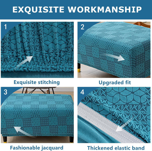 ADPON Square Jacquard Ottoman Covers Ottoman Slipcovers Folding Storage Stool Protector Elastic Bottom Stretch Jacquard