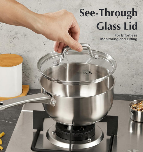 KOCH SYSTEME CS 2QT Stainless Steel Saucepan with Lid, Premium Induction Pot, Easy to Clean