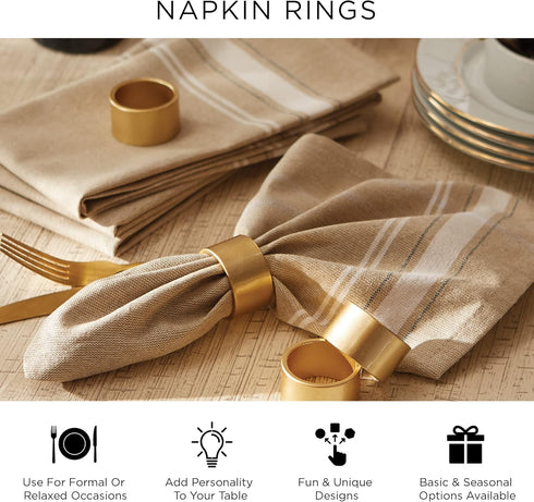 DII Christmas Thanksgiving Holiday Tabletop Décor Collection - Decorative Napkin Ring Holder Set, Gold Snowflake