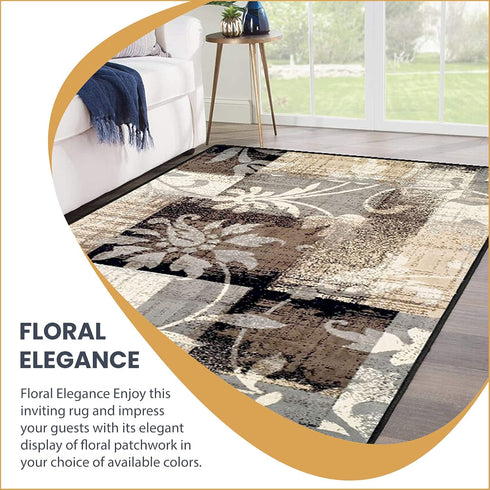 Superior Indoor Area Rug, Jute Backed, Modern Floral Patchwork Decor, 2' x 3', Perfect for Entryway, Office,