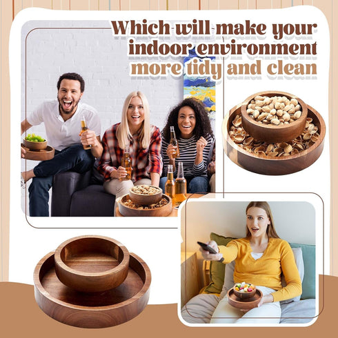Tioncy Pistachio Snack Bowl with Shell Storage Magnetic Hold Wood Double Layer Pistachio Bowl with Shell Holder