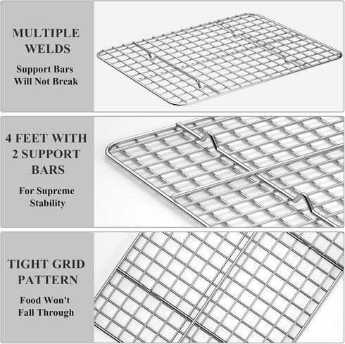 Baking Sheet with Cooling Rack Set, 2 Stainless Steel Cookie Sheets and Racks, Heavy Duty, Non-Toxic