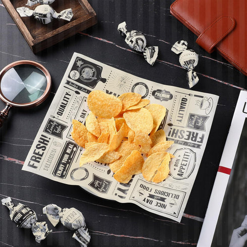 Newsprint Wax Paper Sheets, Newspaper Theme Food Wrap Paper, Grease Resistant Tray Liners for Home Kitchen Baking