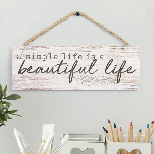 Beautiful Life Whitewash Pine Wood Slat Hanging Wall Sign, 10 x 3.5 Inch